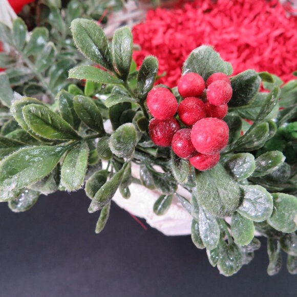 Snowy White Wicker (Strong) Basket w Holly Greenery (removable) - Picture 8 of 15